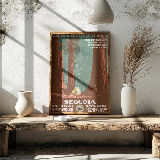 Vintage Retro Sequoia National Park Reis Poster