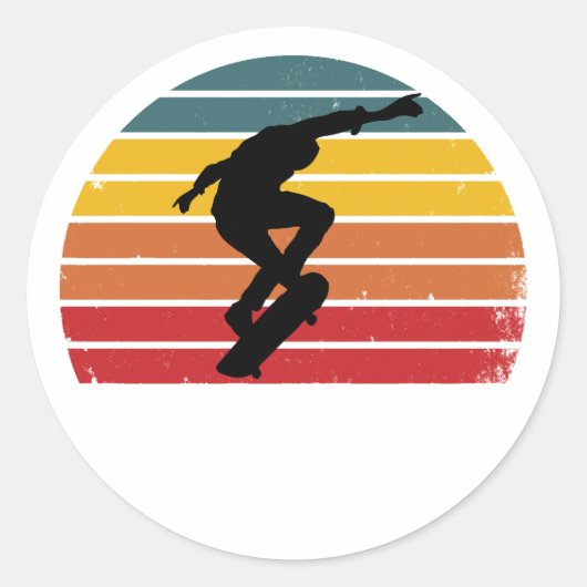 Vintage Retro Skateboarden Ronde Sticker (Voorkant)