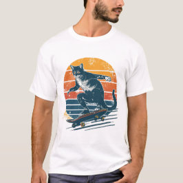 Vintage Retro Skater Kat op Skateboard Zonsonderga T-shirt