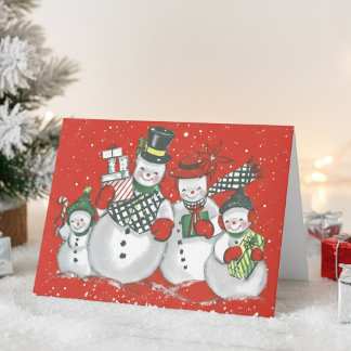 Vintage Retro Snowman Family Custom Christmas Feestdagen Kaart