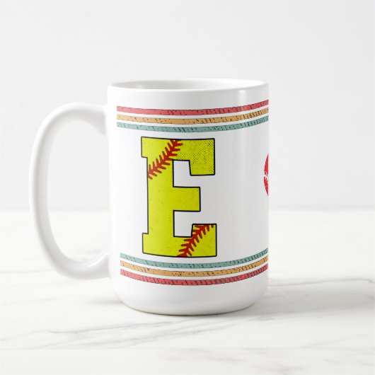 Vintage Retro Softbal Letter E Vervuild Koffiemok (Links)