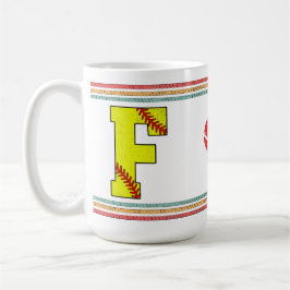 Vintage Retro Softbal Letter F Oude School Koffiemok