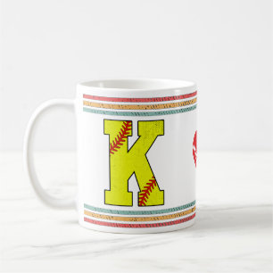 Vintage Retro Softbal Letter K Kunstwerk Koffiemok