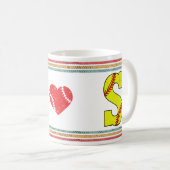 Vintage Retro Softbal Letter S Ontwerp Koffiemok (Voorkant rechts)