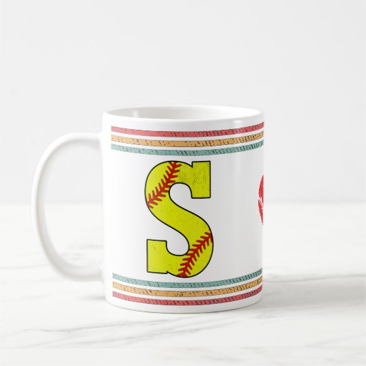 Vintage Retro Softbal Letter S Ontwerp Koffiemok (Links)