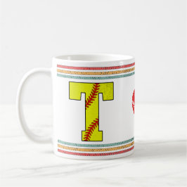 Vintage Retro Softbal Letter T Kunstwerk Koffiemok