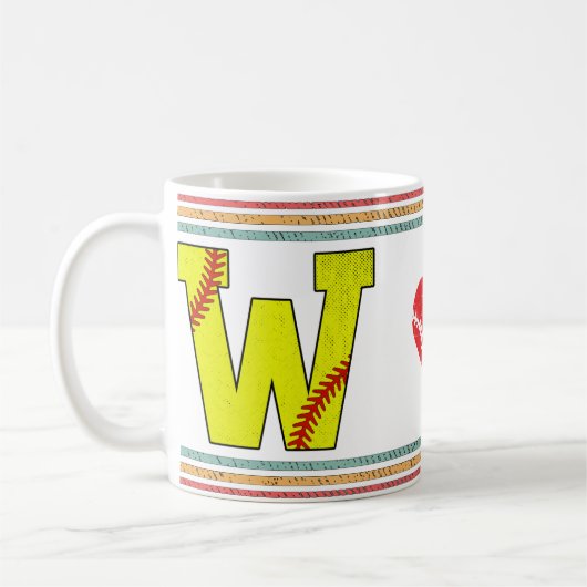 Vintage Retro Softbal Letter W Vervuild Koffiemok (Links)