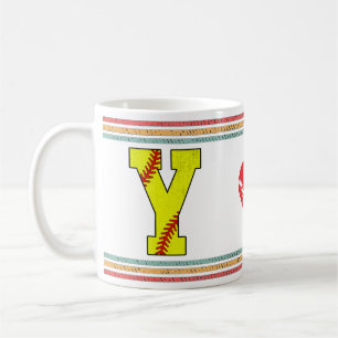 Vintage Retro Softbal Letter Y Oude School Koffiemok