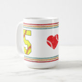 Vintage Retro Softbal Nummer 5 Vervuild Koffiemok (Voorkant links)