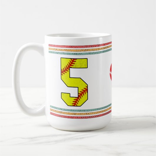Vintage Retro Softbal Nummer 5 Vervuild Koffiemok (Links)
