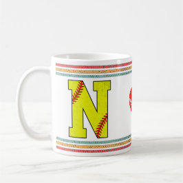 Vintage Retro Softball Letter N Distressed Koffiemok