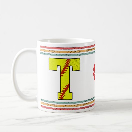 Vintage Retro Softball Letter T Artwork Koffiemok (Links)