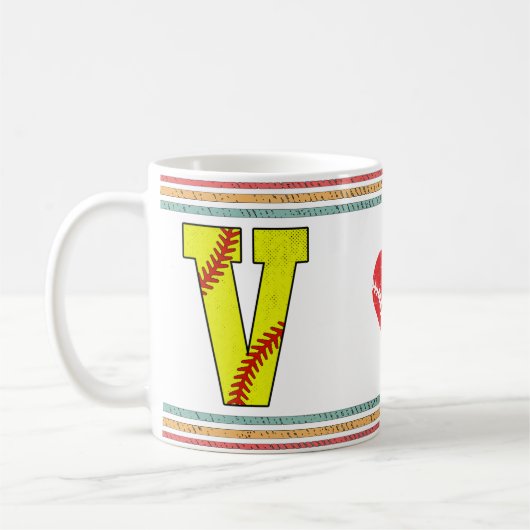 Vintage Retro Softball Letter V Classic Koffiemok (Links)