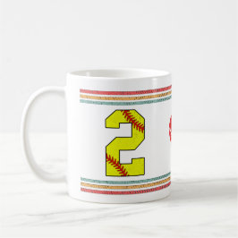 Vintage Retro Softball Number 2 Artwork Koffiemok