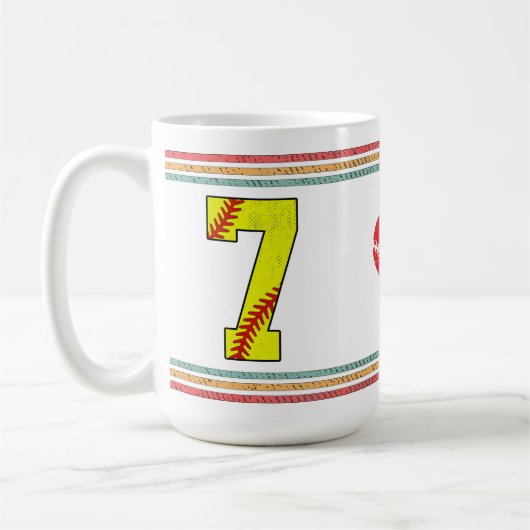 Vintage Retro Softball Number 7 Athletic Koffiemok (Links)