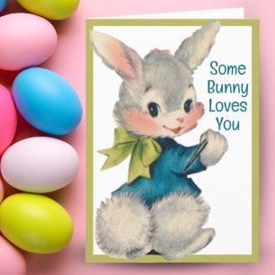 Vintage Retro Some Bunny Loves You Aangepaste Pase Feestdagen Kaart