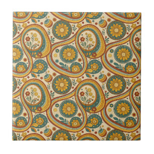Vintage Retro Spiraal & Bloem Boho Bloemmotief Tegeltje