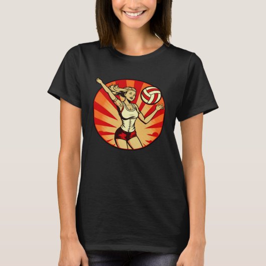 Vintage Retro Sunset Volleyball Player T-shirt (Voorkant)
