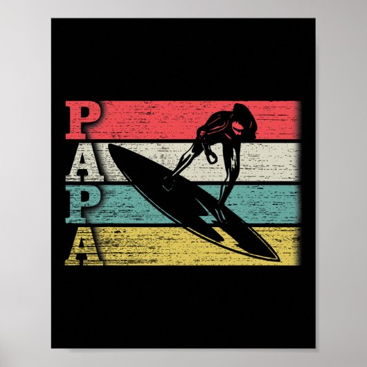Vintage Retro Surfen Papa Surf Surfer Silhouet Poster (Voorkant)
