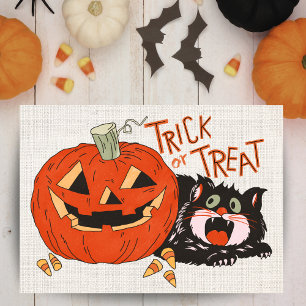 Vintage Retro Trick or Treat Halloween Feestdagen Kaart