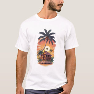 Vintage Retro Tropische Palmboom Zonsondergang Her T-shirt