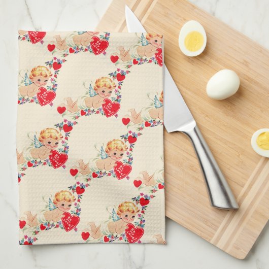 Vintage/Retro Valentijn Cherub Theedoek (Quarter Fold)