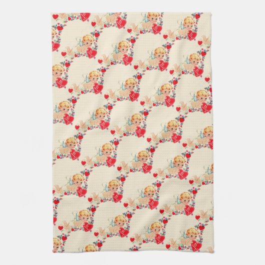 Vintage/Retro Valentijn Cherub Theedoek (Verticaal)