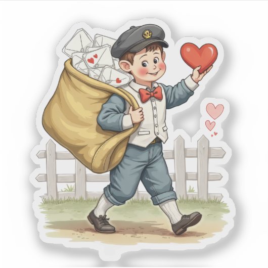 Vintage Retro Valentijn Postdienst Mail Sticker (Voorkant)