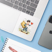 Vintage Retro Valentijn Postdienst Mail Sticker (Laptop met iPhone)