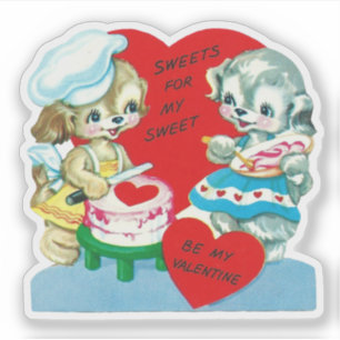 Vintage Retro Valentijnsdag Hond Puppy Zoetigheden Sticker