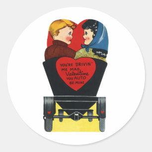 Vintage Retro Valentijnsdag, liefde en Romance Ronde Sticker
