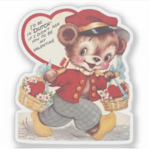 Vintage Retro Valentijnsdag Nederlandse Beer Valen Sticker