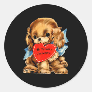 Vintage Retro Valentijnsdag Puppy Hond Valentijn F Ronde Sticker
