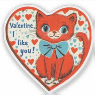 Vintage Retro Valentijnsdag Schattige Kat Ik Hou V Sticker