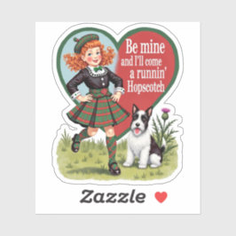 Vintage Retro Valentine Hopscotch Girl and Dog Sticker