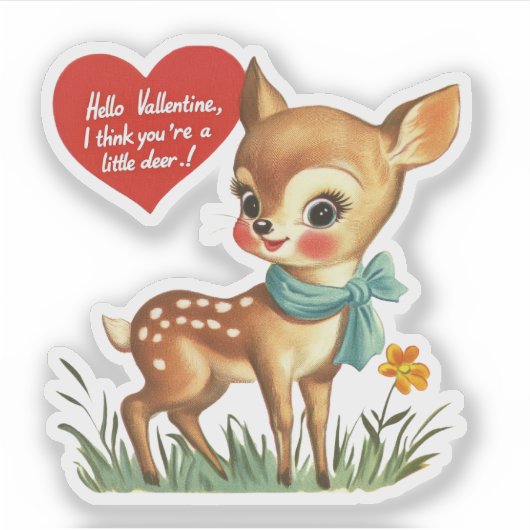 Vintage Retro Valentine Little Deer Pun Sticker (Voorkant)
