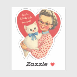 Vintage Retro Valentine Teacher's Pet Cat Sticker