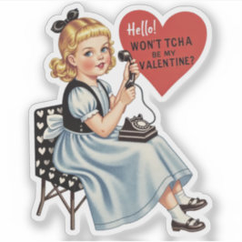 Vintage Retro Valentine Telephone Be Mine Sticker