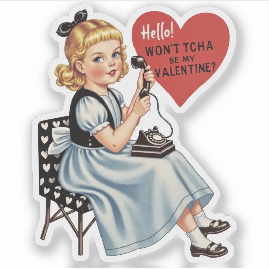 Vintage Retro Valentine Telephone Be Mine Sticker (Voorkant)