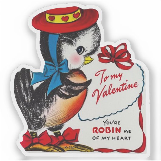 Vintage Retro Valentine's Day Robin Bird Valentine Sticker (Voorkant)