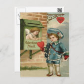 Vintage Retro Victoriaans Boy Mail Cupid Valentijn Feestdagenkaart (Voorkant / Achterkant)