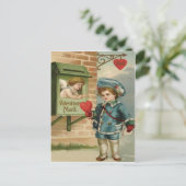 Vintage Retro Victoriaans Boy Mail Cupid Valentijn Feestdagenkaart (Staand voorkant)