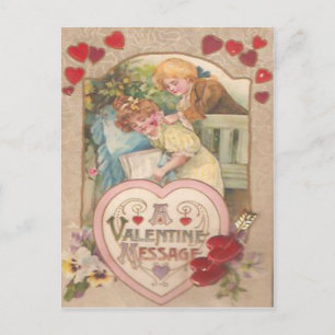 Vintage Retro Victoriaans Paar Harten Valentijnsda Feestdagenkaart