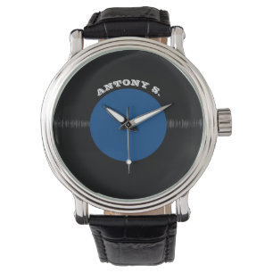 Vintage Retro Vinyl Gepersonaliseerd (Blauw) Horloge