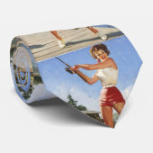 Vintage Retro Vist Pinup Girl Stropdas (Opgerold)