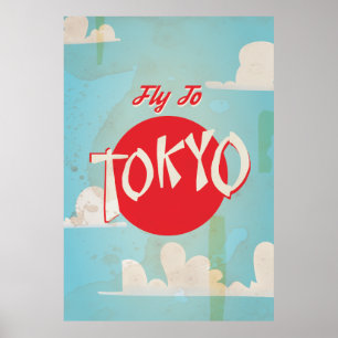 Vintage Retro Vlieg naar Tokio Reisposter Poster