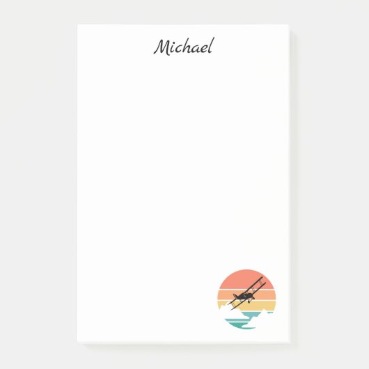 Vintage Retro Vliegtuig & Zonsondergang, Aangepast Post-it® Notes (Voorkant)