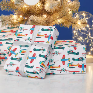vintage retro vliegtuigpatroon cadeaupapier