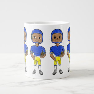 vintage retro voetballer blauw geel eenvoudig grote koffiekop