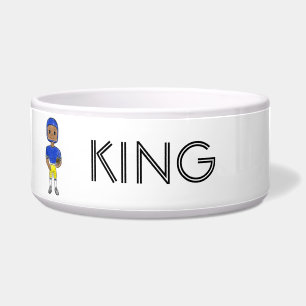 vintage retro voetballer blauw geel eenvoudig voerbakje